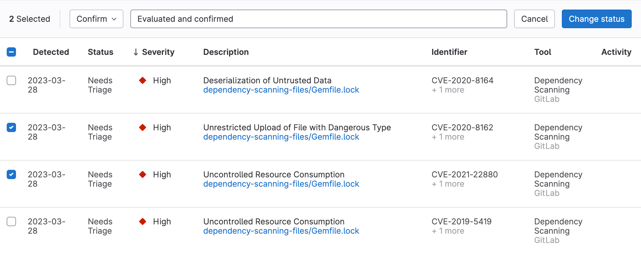 Project vulnerability report